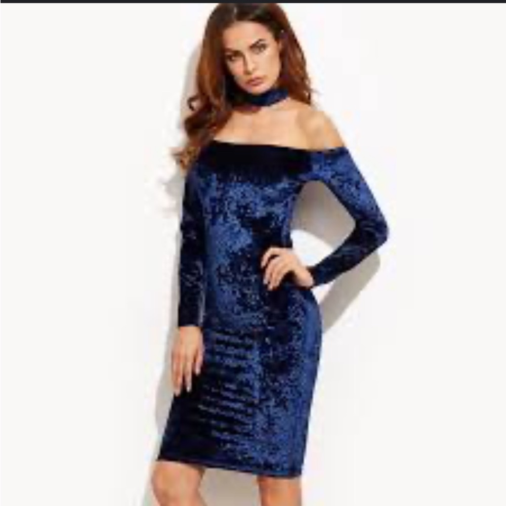 Velvet blue midi dress